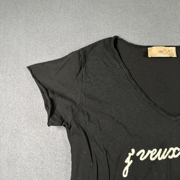 Free For Humanity Shirt Womens Large Black Glitter Paillettes French Graphic Tee - Picture 2 of 7